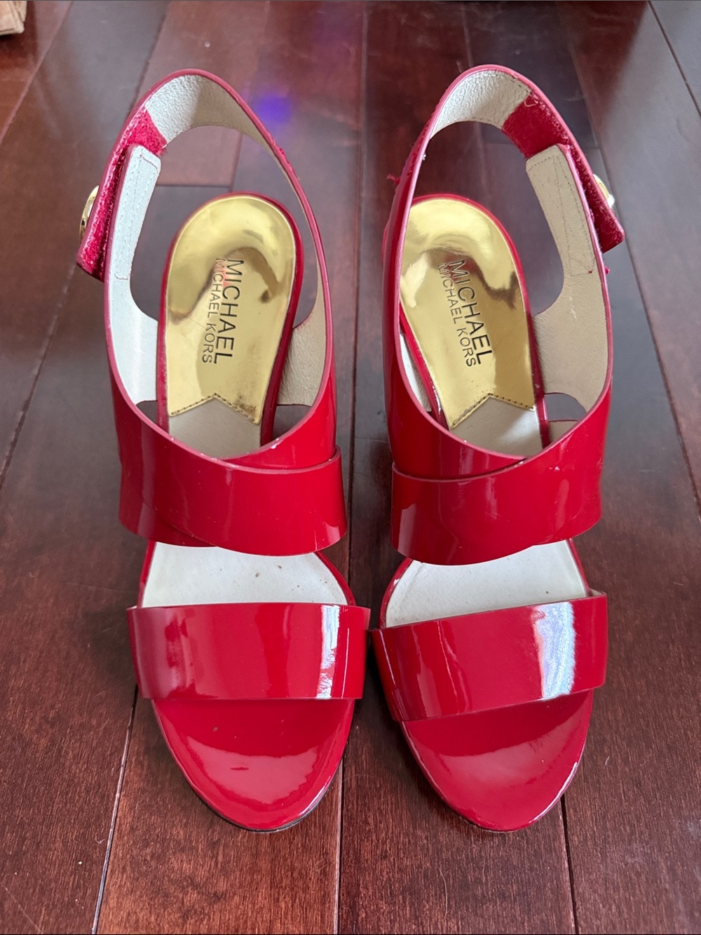 Michael Kors Red Patent Double-Strap Slingback Heels